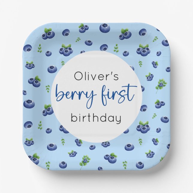 Plato De Papel Blueberry 1ᵉʳ Birthday Berry First (Anverso)