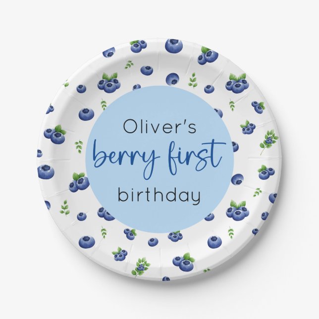 Plato De Papel Blueberry 1ᵉʳ Birthday Berry First (Anverso)