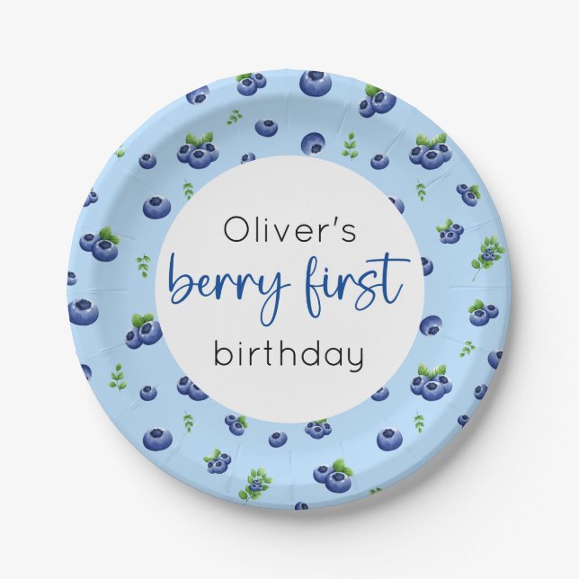 Plato De Papel Blueberry 1ᵉʳ Birthday Berry First (Anverso)