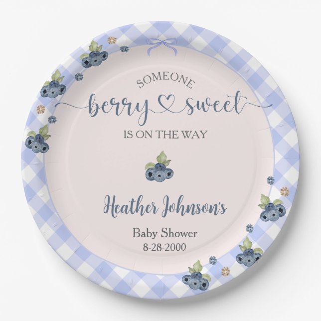Plato De Papel Blueberry Berry Sweet Baby Boy Baby Shower (Anverso)
