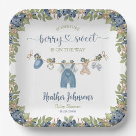 Plato De Papel Blueberry Berry Sweet Clothesline Baby Shower