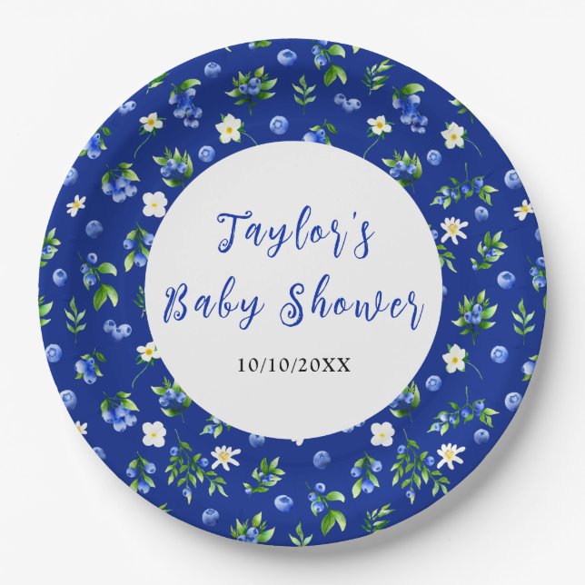 Plato De Papel Blueberry Floral Baby Shower (Anverso)