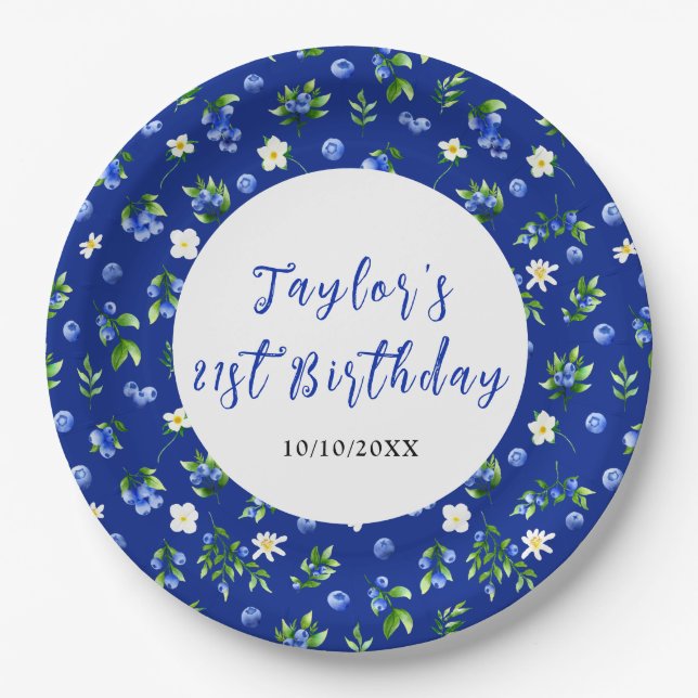 Plato De Papel Blueberry Floral Birthday Party (Anverso)