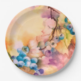 Plato De Papel Blueberry Fruit Pattern — Hand-Painted Berries