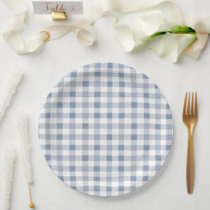 Plato De Papel Blueberry Gingham Pattern Baby Shower