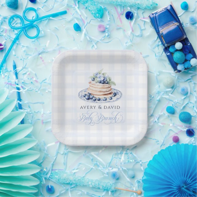Plato De Papel Blueberry Pancake Baby Brunch Baby Shower Boy (Fiesta)