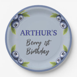 Plato De Papel Blueberry primer bebé de cumpleaños