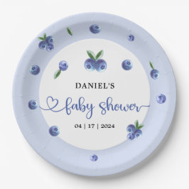 Plato De Papel Blueberry Sweet Watercolor Boy Baby Shower