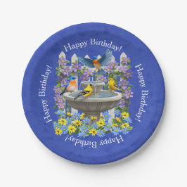 Plato De Papel Bluebird Goldfinch Birdbath Garden Royal Blue