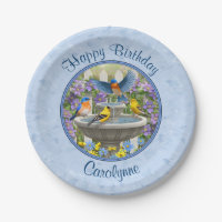 Bluebirds Goldfinches Birdbath Blue