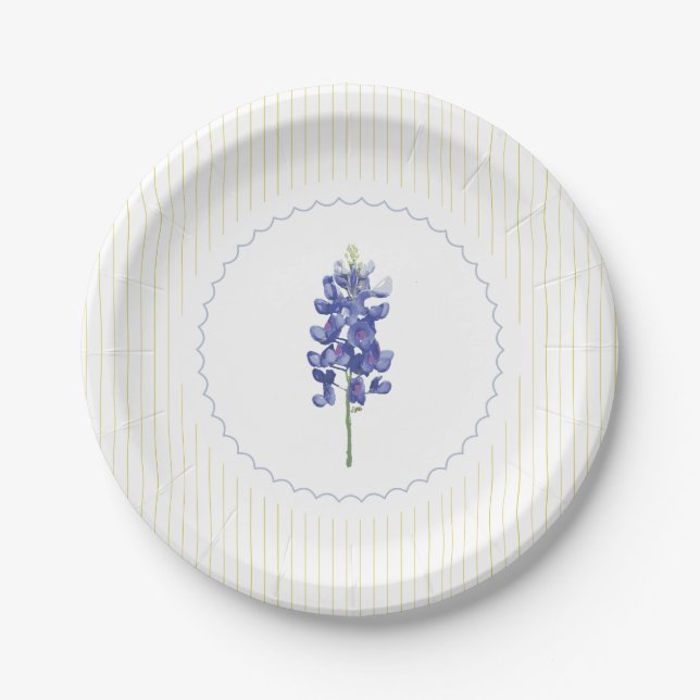 Plato De Papel Bluebonnet, flores silvestres de Texas (Anverso)