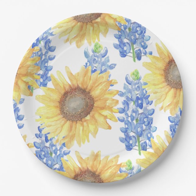 Plato De Papel Bluebonnet y Sunflower (Anverso)