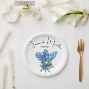 Plato De Papel Bluebonnets Bodas de la floral azul Boho Watercolo
