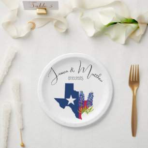 Plato De Papel Bluebonnets Bodas de la floral azul Boho Watercolo