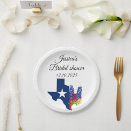 Plato De Papel Bluebonnets Floral azul acuarela Ducha de novia