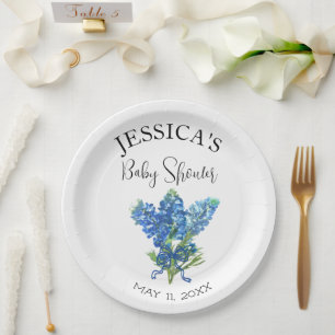 Plato De Papel Bluebonnets Flowers Texas Baby Shower Chica