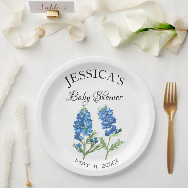 Plato De Papel Bluebonnets Flowers Texas Baby Shower Chica (Boda)