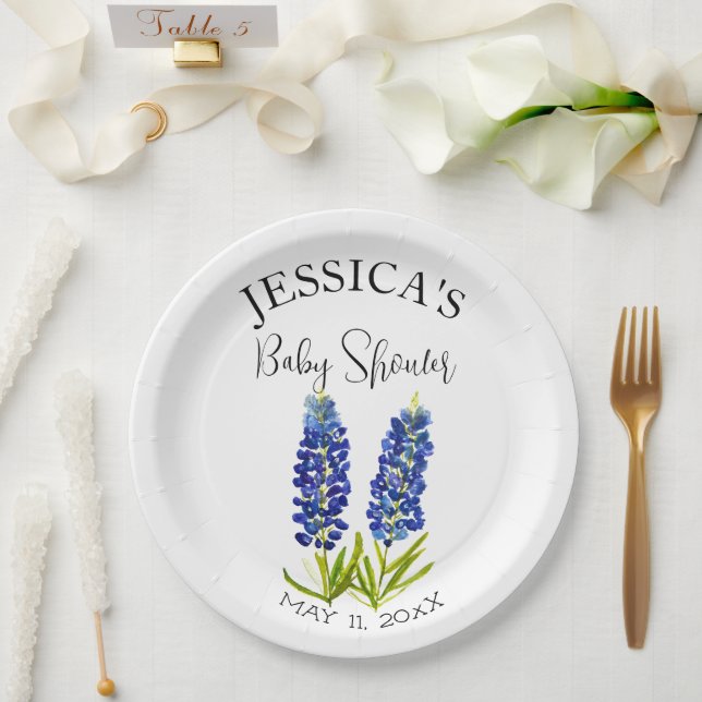 Plato De Papel Bluebonnets Flowers Texas Baby Shower Chica (Boda)