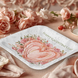Plato De Papel Blush Baroque Rococo Floral Heart Galentine  