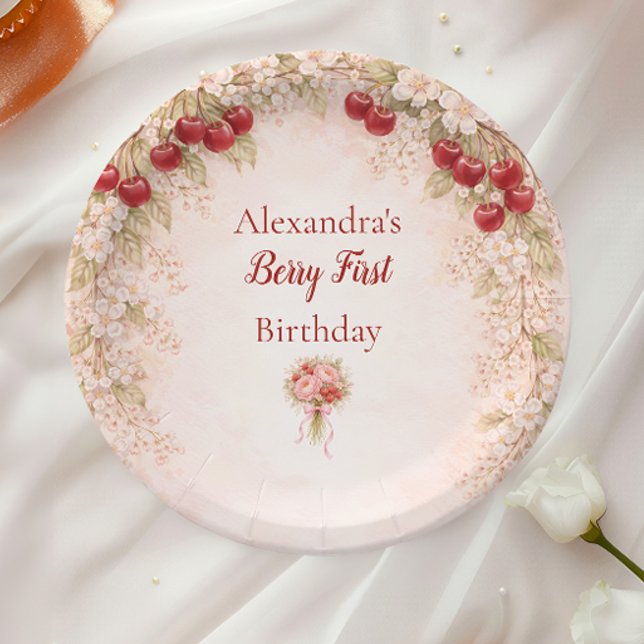 Plato De Papel Blush Cherry Botanical Party 1st Birthday (Subido por el creador)