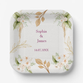 Plato De Papel Blush Floral Gold Geometric wedding