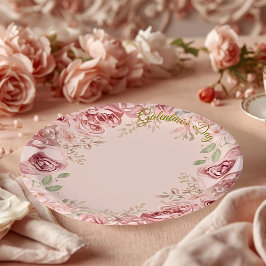 Plato De Papel Blush Garden Roses Galentine Brunch Table Florals
