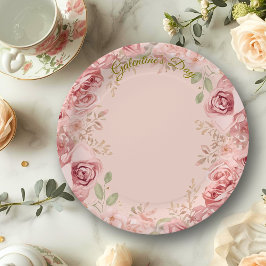 Plato De Papel Blush Garden Roses Galentine Brunch Table Florals