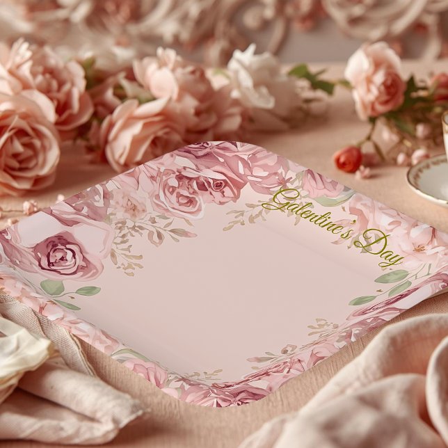 Plato De Papel Blush Garden Roses Galentine Brunch Table Florals (Subido por el creador)