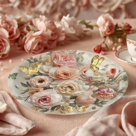 Plato De Papel Blush Garden Roses Galentine Tea Party Florals