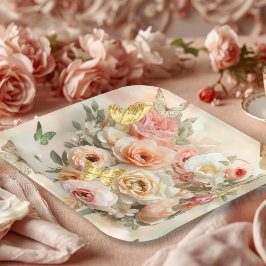 Plato De Papel Blush Garden Roses Galentine Tea Party Florals