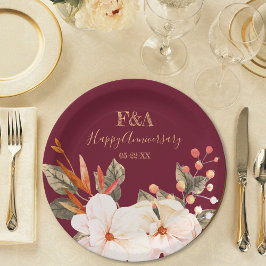 Plato De Papel Blush Orange Floral Elegant Anniversary Monogram