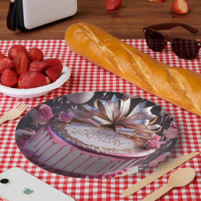 Plato De Papel Blush Pink Birthday Cake Celebration  (Picnic)