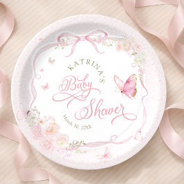 Plato De Papel Blush Pink Butterfly Floral Girl Baby Shower