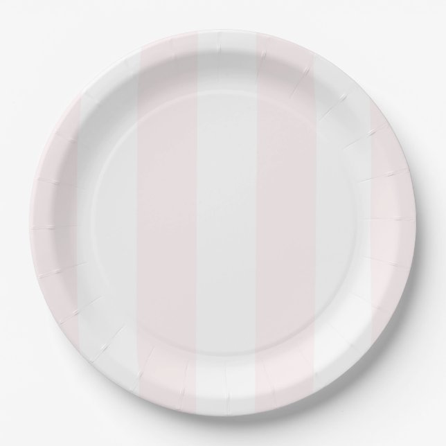 Plato De Papel Blush Pink Coastal Cabana Stripes Birthday (Anverso)