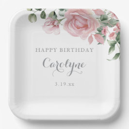 Plato De Papel Blush Pink Floral Birthday Paper Plate