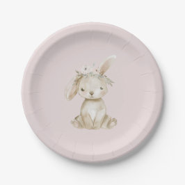 Plato De Papel Blush Pink Flowers Bunny Birthday