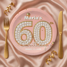 Plato De Papel Blush Pink Gold Confetti Pearl 60th Birthday