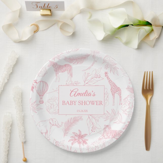 Plato De Papel Blush Pink Jungle Safari Animals Baby Shower (Boda)