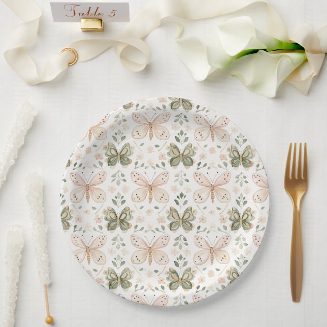 Plato De Papel Blush Pink Mint Green Butterflies Wedding (Boda)
