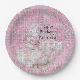 Plato De Papel Blush Pink Rose Butterfly Sparkle Birthday