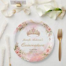 Blush Rosa Floral Oro Quinceañera 