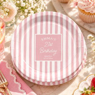 Plato De Papel Blush Rosa Raya Cumpleaños 21 Costero Chic