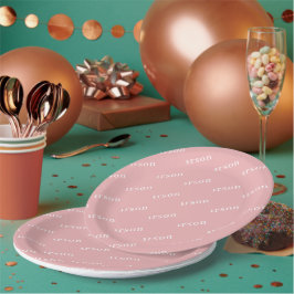 Plato De Papel Blush Rosa Simple Nombre Repetido Personalizado