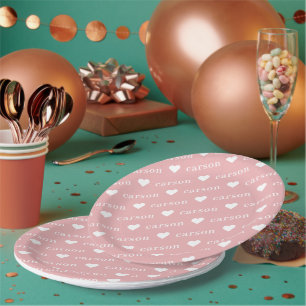 Plato De Papel Blush Rosa Simple Nombre Repetido Personalizado