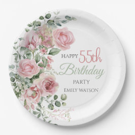 Plato De Papel Blush Rose Greenery Eucalypt 55th Birthday