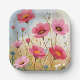 Plato De Papel Blushing Blooms | Pink Flower Meadow Floral