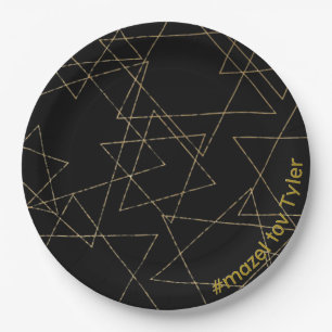 Plato De Papel BM Bar o Bat Mitzvah Gold Stars