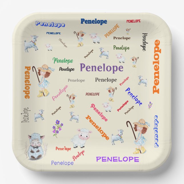 Plato De Papel BO PEEP NURSERY RHYME Word Cloud Name College (Anverso)