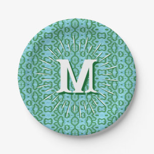 Plato De Papel Boa Ripple en Verde + Aqua Personalizado