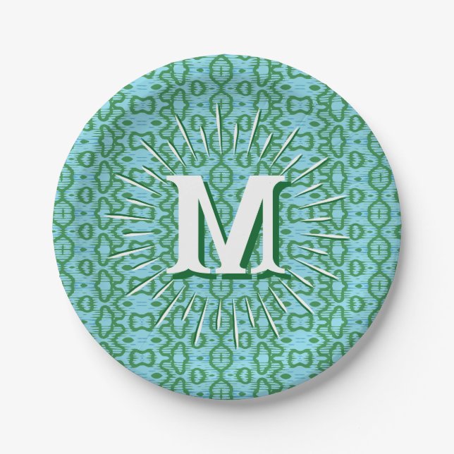 Plato De Papel Boa Ripple en Verde + Aqua Personalizado (Anverso)